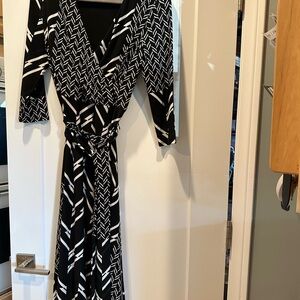 Ralph Lauren Black and White Patterned Midi Dress